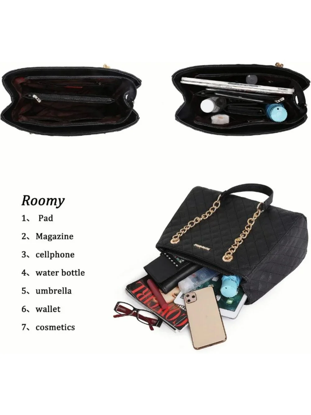 Quilted Medium Tote Bag for Women | Stylish Chain Shoulder Handbag Purse
